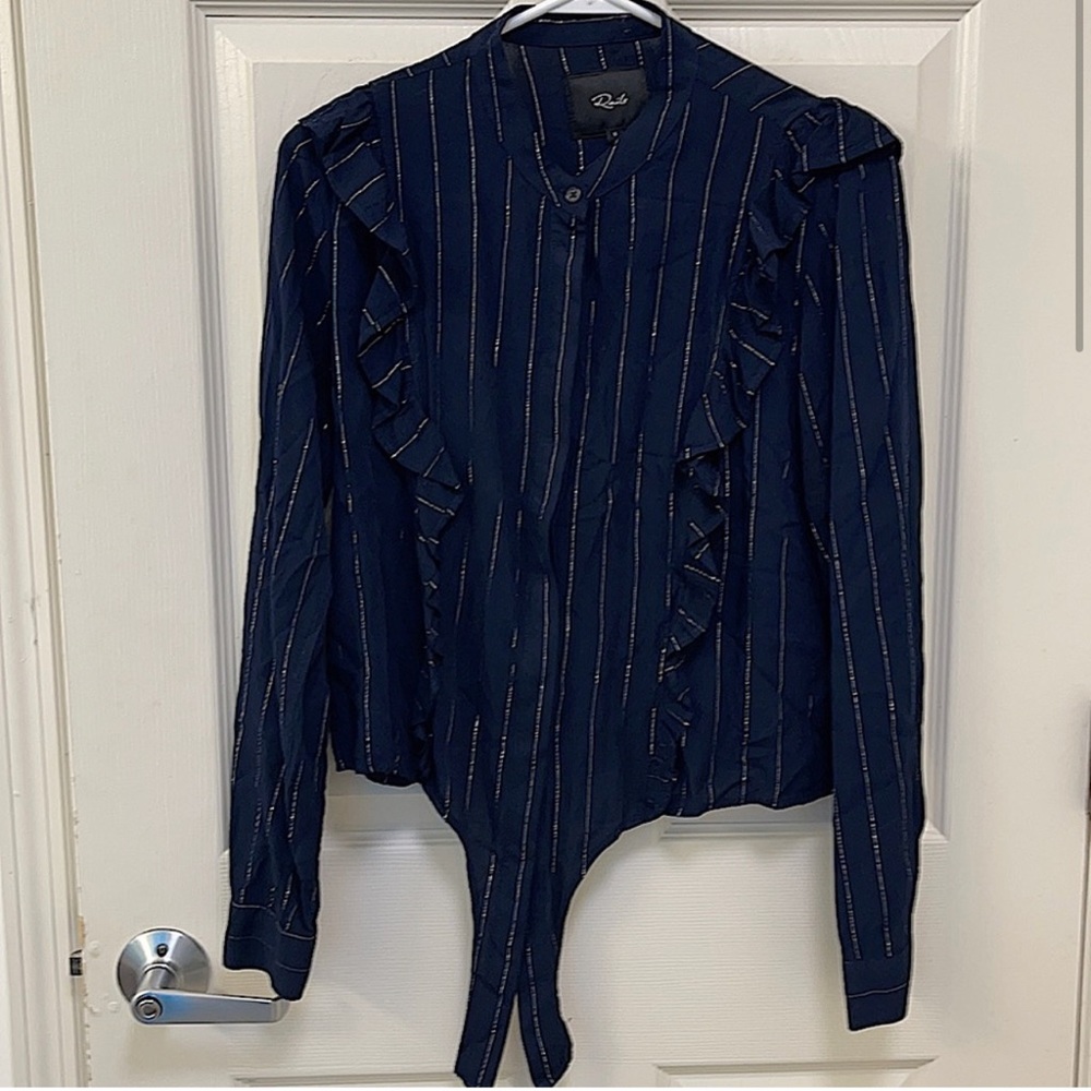 Rails Piper Panama Stripe Button Ruffle Top S - image 3